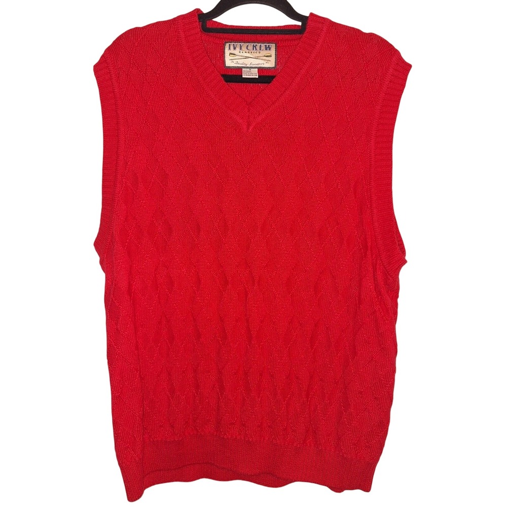 Vintage Red Knit Ivy Crew Vest‎ Size Medium Countryclub Golf Boat Club Preppy